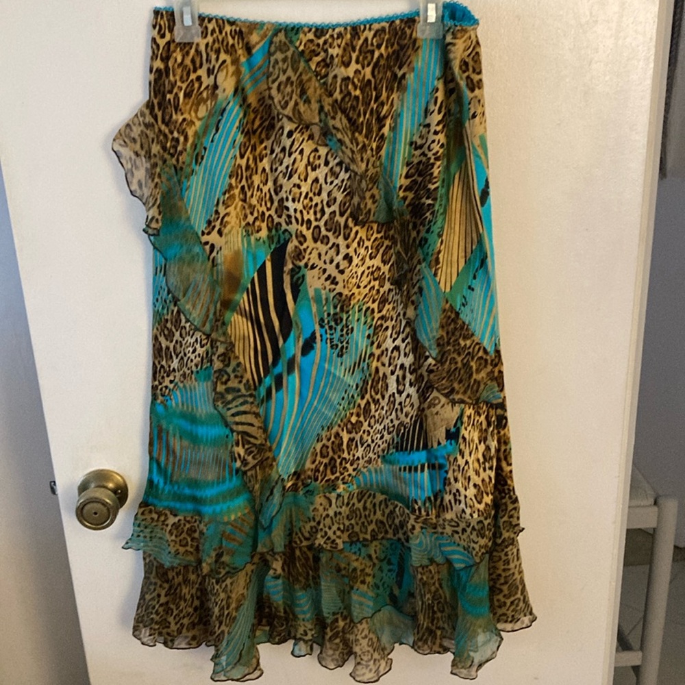 Russell Kemp Blue Maxi A-Line Skirt with Asymmetrical Ruffles